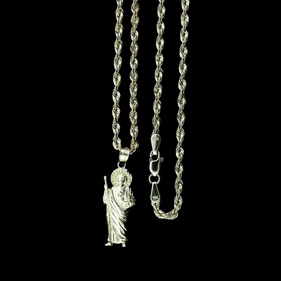 10K Real Gold Rope Chain and San Judas Saint Jude Pendant Set - Picture 1 of 10